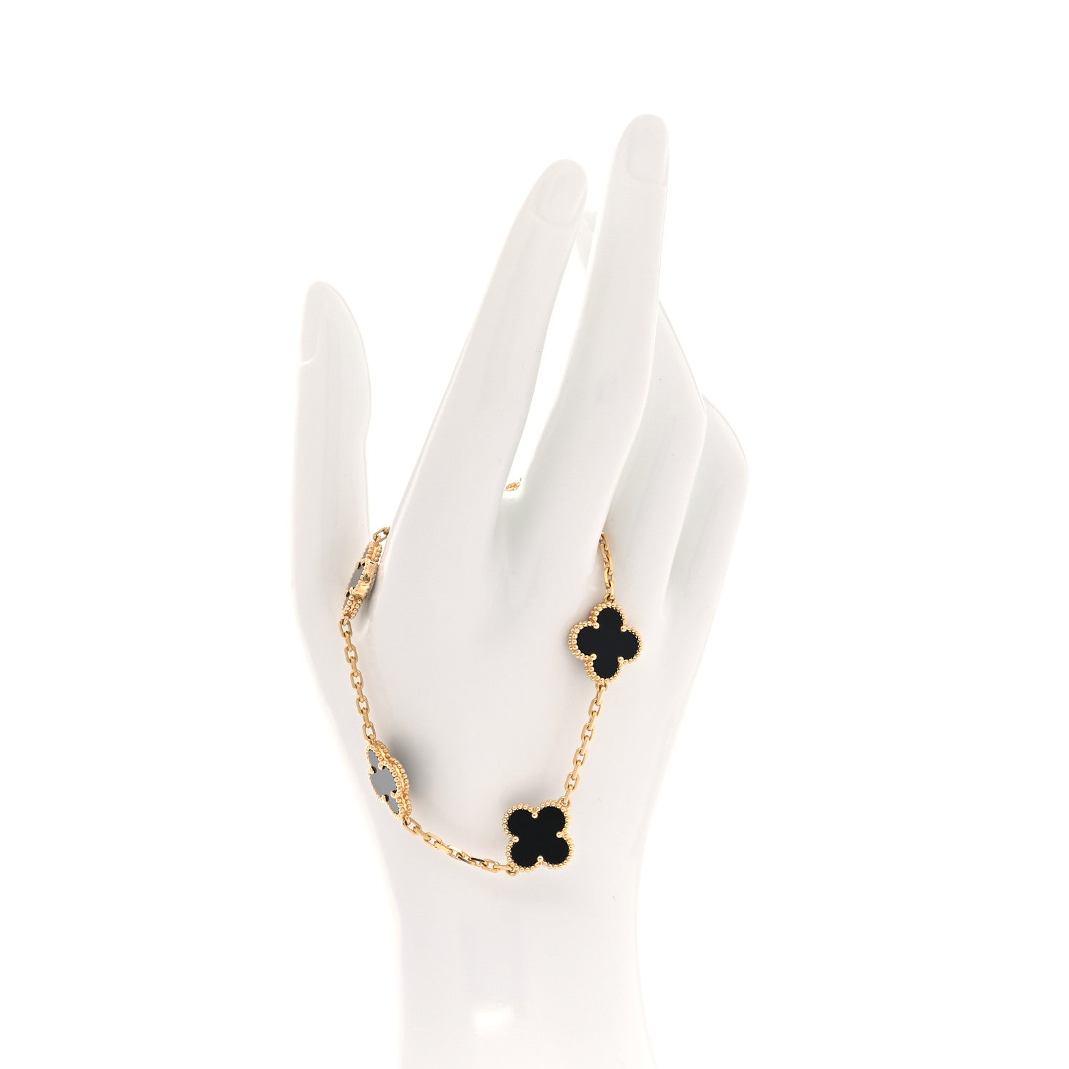 Van Cleef & Arpels 18K Yellow Gold Black Onyx 5 Motifs Vintage Alhambra Bracelet 2 of 5