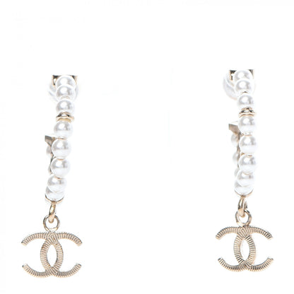 Chanel Pearl Charms CC Hoop Earrings Gold 1 of 5