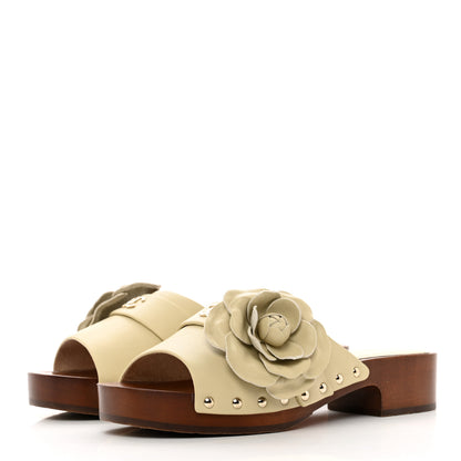 Chanel Calfskin Camellia Clogs 39 Light Beige 3 of 9