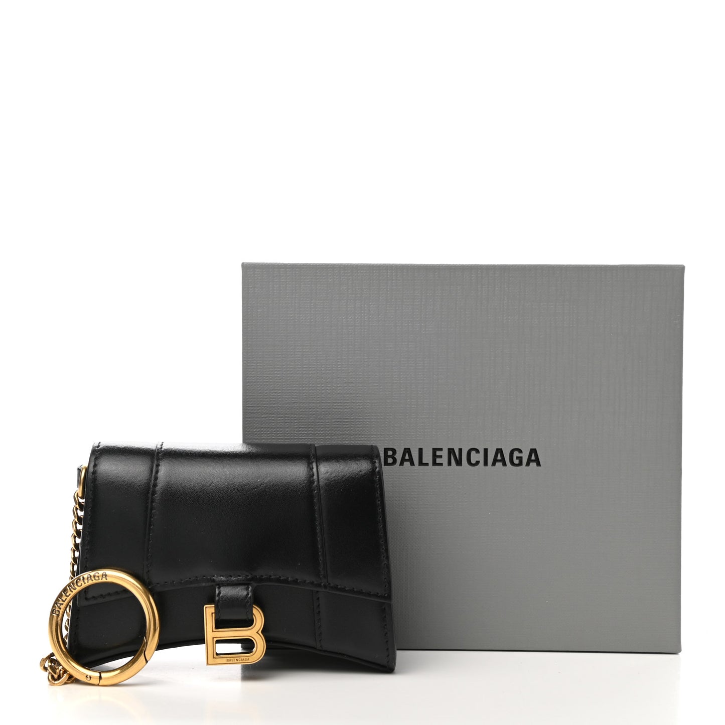 Shiny Box Calfskin Hourglass Chain Cardholder Black