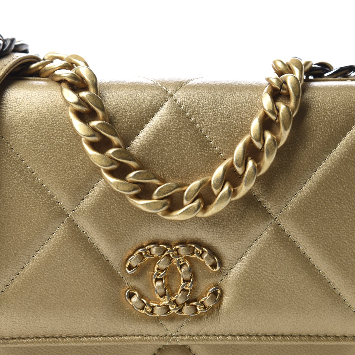 Chanel Metallic Goatskin Quilted 19 Wallet On Chain WOC Gold 14 of 15