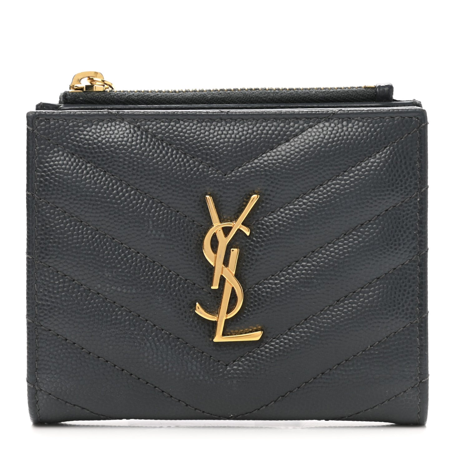 Grain De Poudre Matelasse Chevron Monogram Zipped Card Case Dark Smog