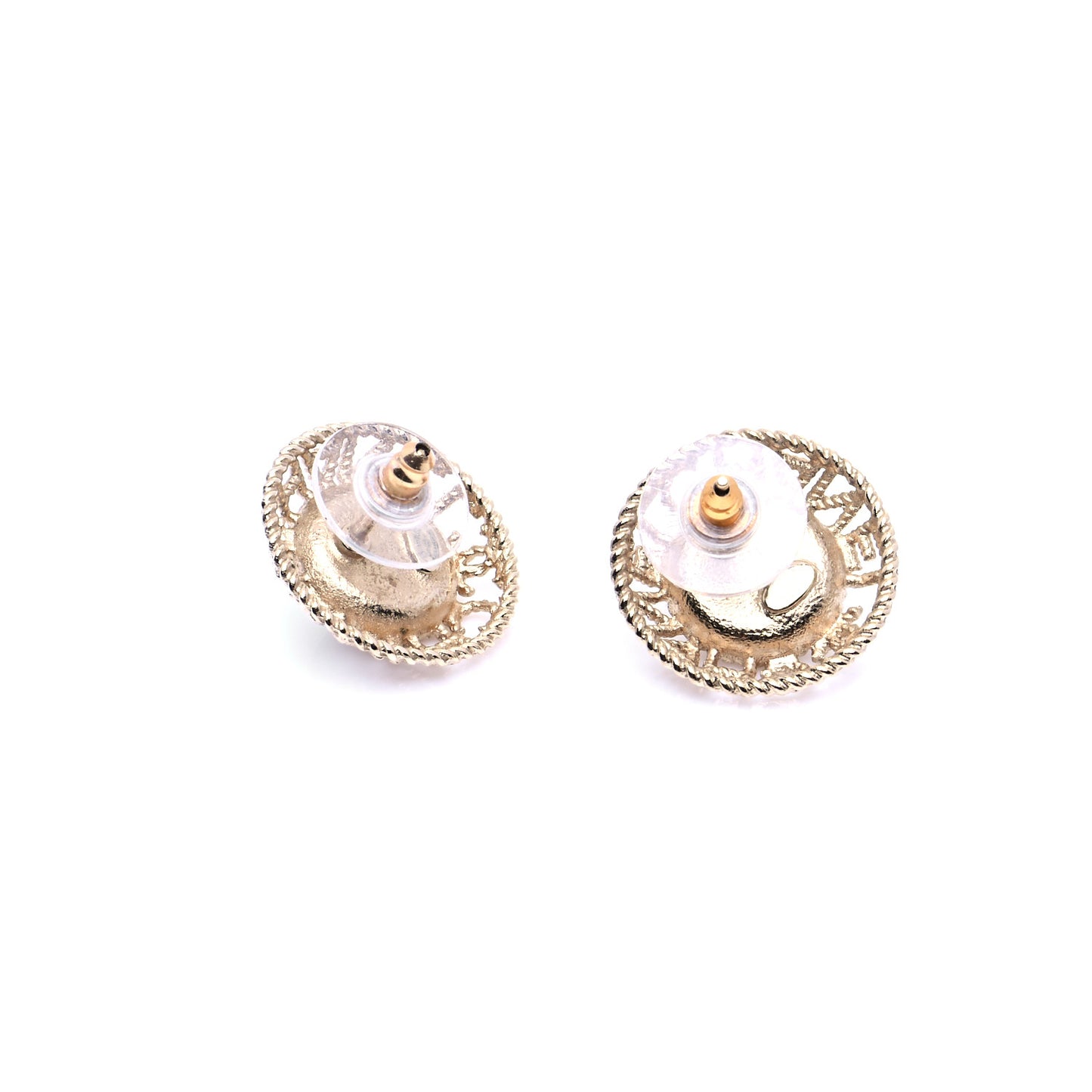 Pearl CC Round Rope Logo Earrings Gold