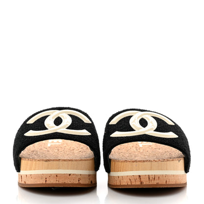 Chanel Tweed Cork CC Mule Sandal 39 Black 2 of 9