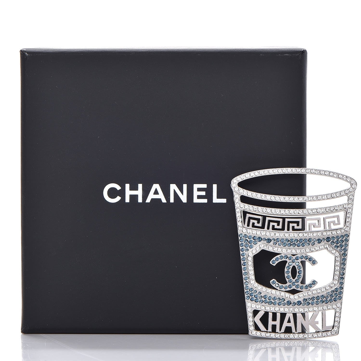 Chanel Crystal CC Greek Cup Brooch Silver Blue 5 of 5