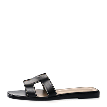 Hermes Box Calfskin Oran Sandals 36 Black 1 of 8