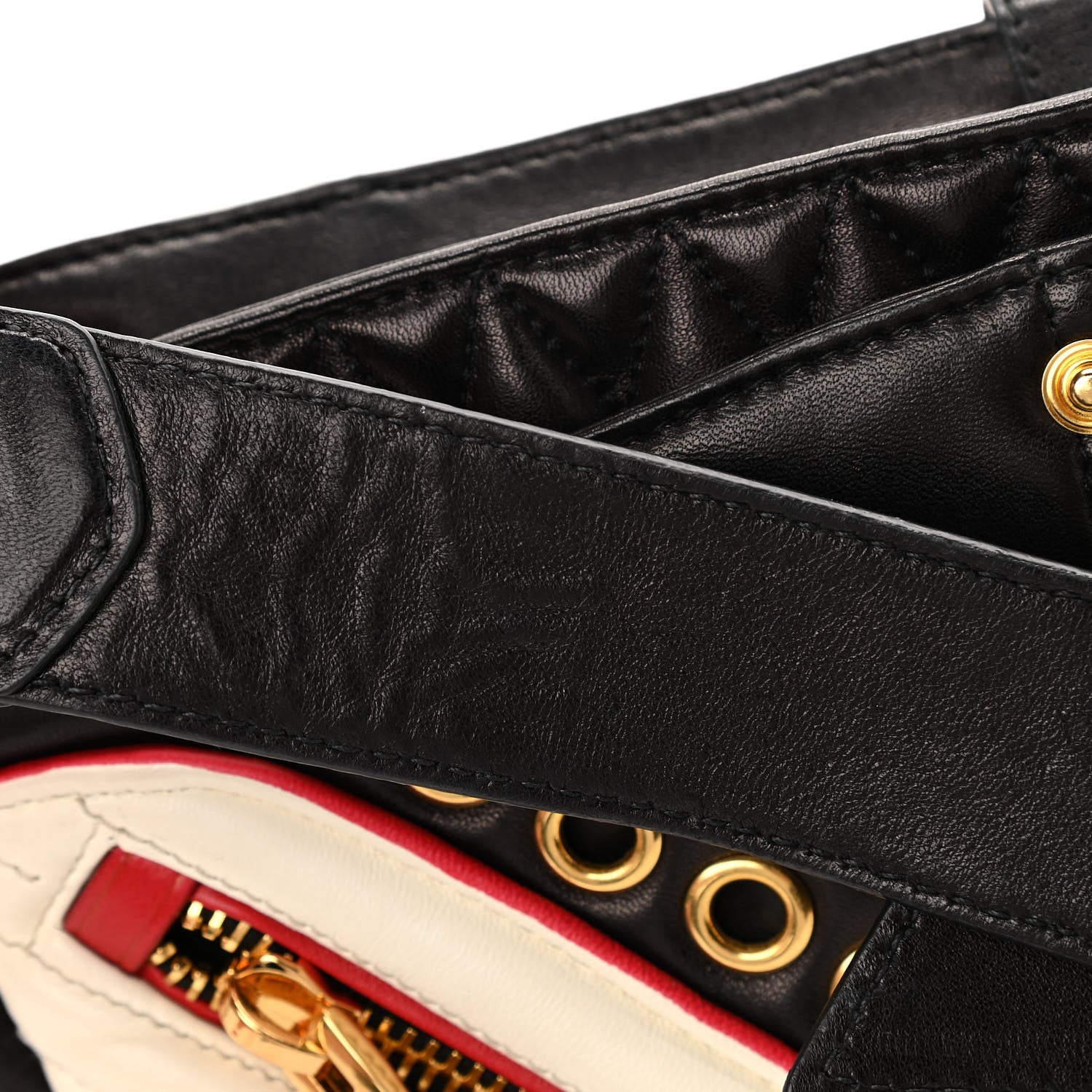 Miu Miu Nappa Matelasse Biker Shoulder Bag Red White Black 15 of 16