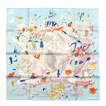 Hermes Silk Sur Mon Nuage Scarf 90 Creme Bleu Clair 1 of 6