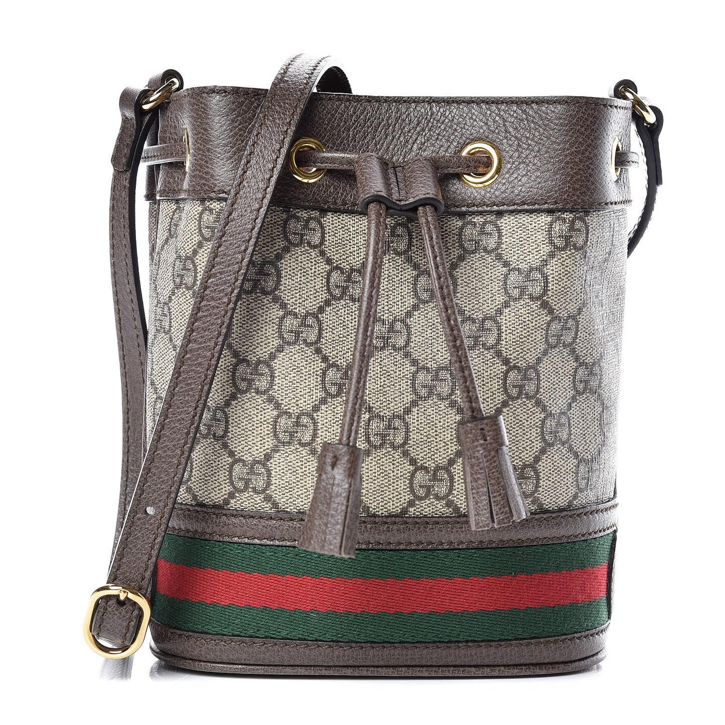 GG Supreme Monogram Web Mini Ophidia Bucket Bag Brown