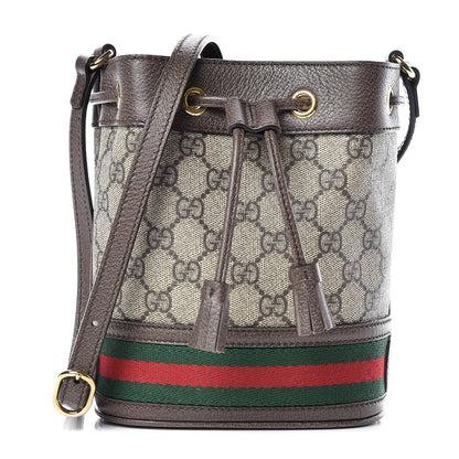 Gucci GG Supreme Monogram Web Mini Ophidia Bucket Bag Brown 1 of 11