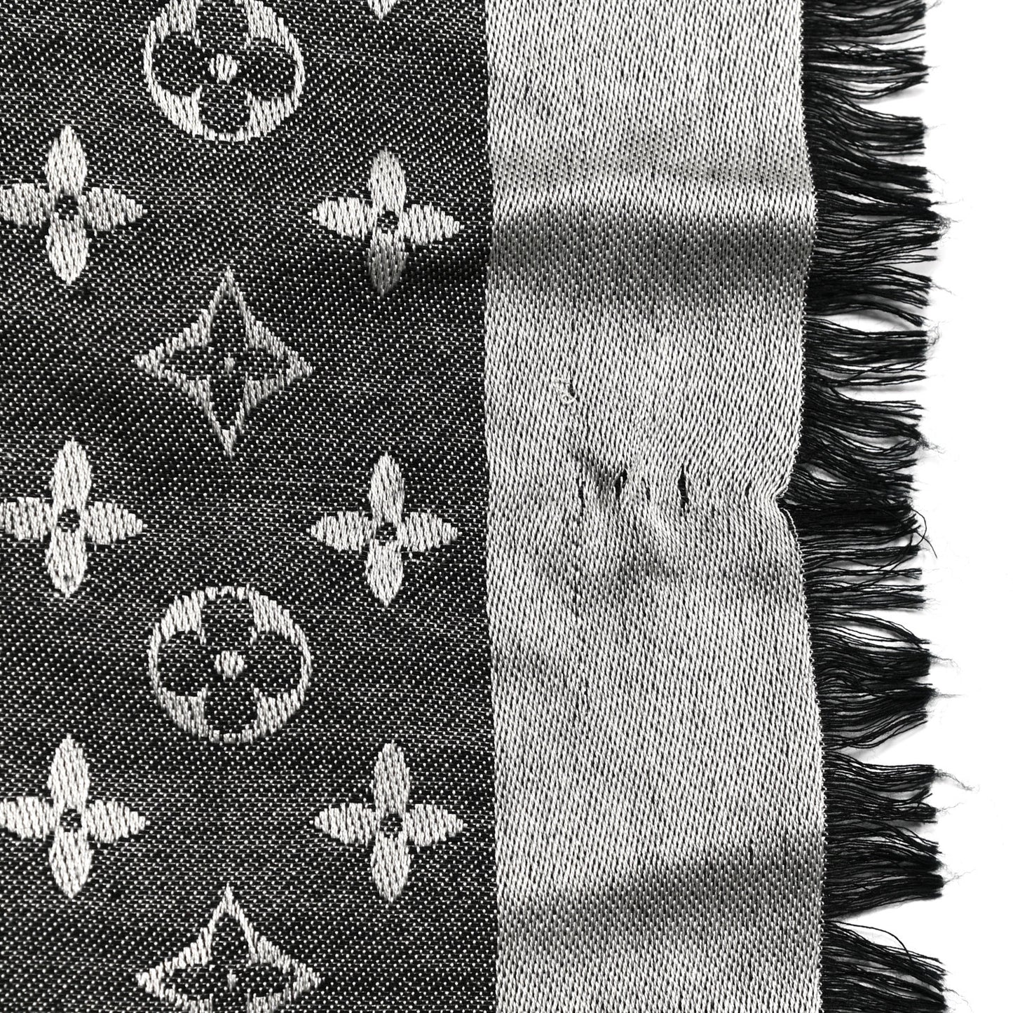 Silk Wool Monogram Denim Shawl Black