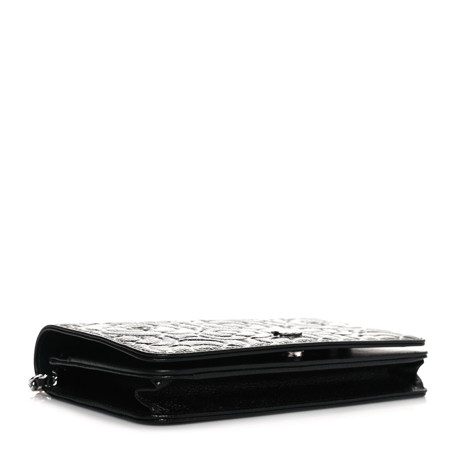 Chanel Caviar Camellia Embossed Wallet On Chain WOC Black 3 of 11