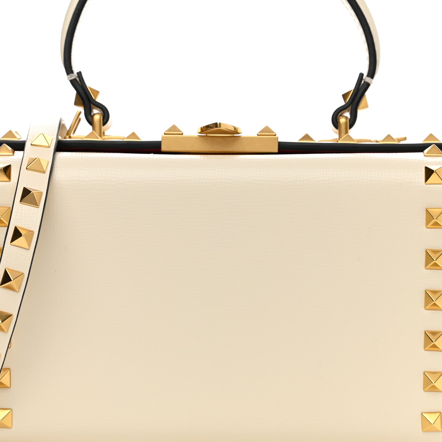 Grainy Calfskin Rockstud Alcove Box Top-Handle Bag Light Ivory