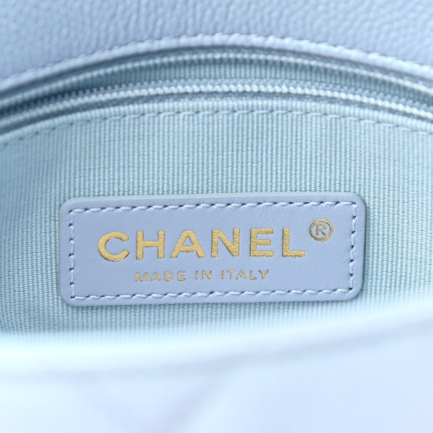 Iridescent Caviar Quilted Mini My Perfect Flap Light Blue