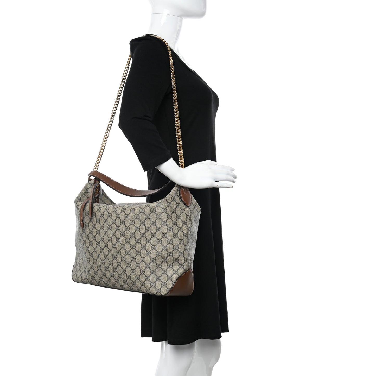 GG Supreme Monogram Large Linea A Hobo Light Brown