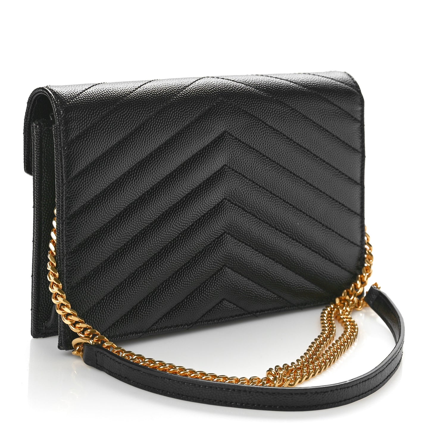 Grain De Poudre Matelasse Chevron Monogram Envelope Chain Wallet Black