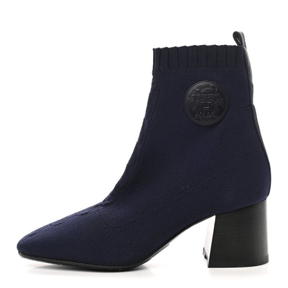 Hermes Knit Calfskin Volver Ankle Boots 37 Bleu Diplomatique 1 of 10