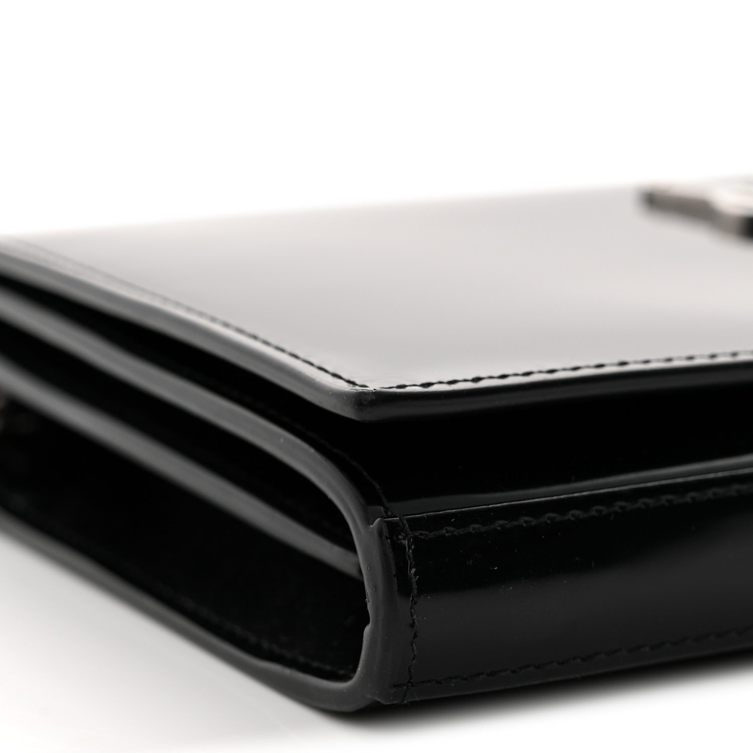 Saint Laurent Glazed Calfskin Cassandre Wallet On Chain WOC Black 8 of 9