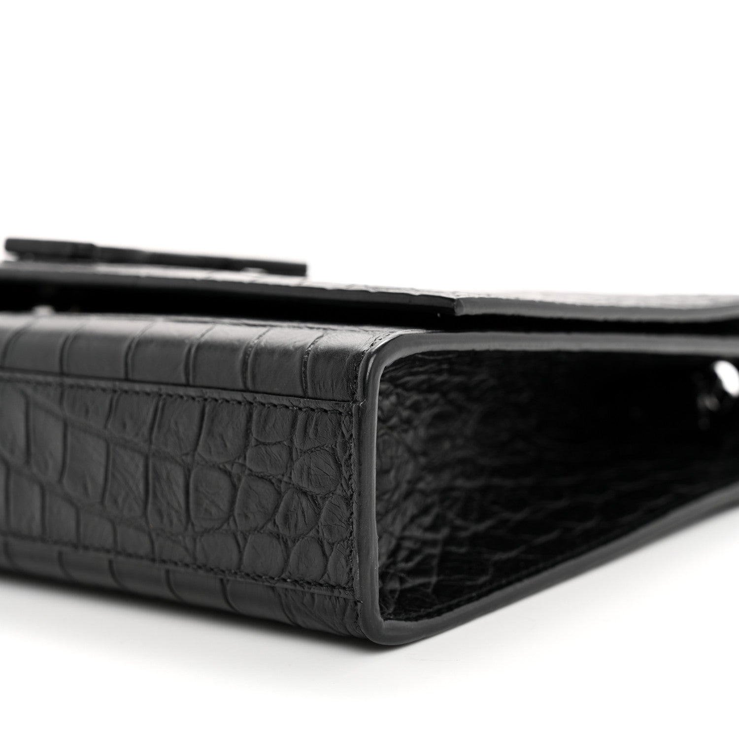 Saint Laurent Calfskin Crocodile Embossed Medium Classic Monogram Kate Satchel Black 11 of 11