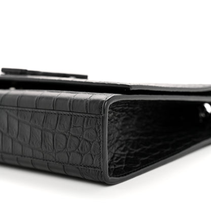 Saint Laurent Calfskin Crocodile Embossed Medium Classic Monogram Kate Satchel Black 11 of 11