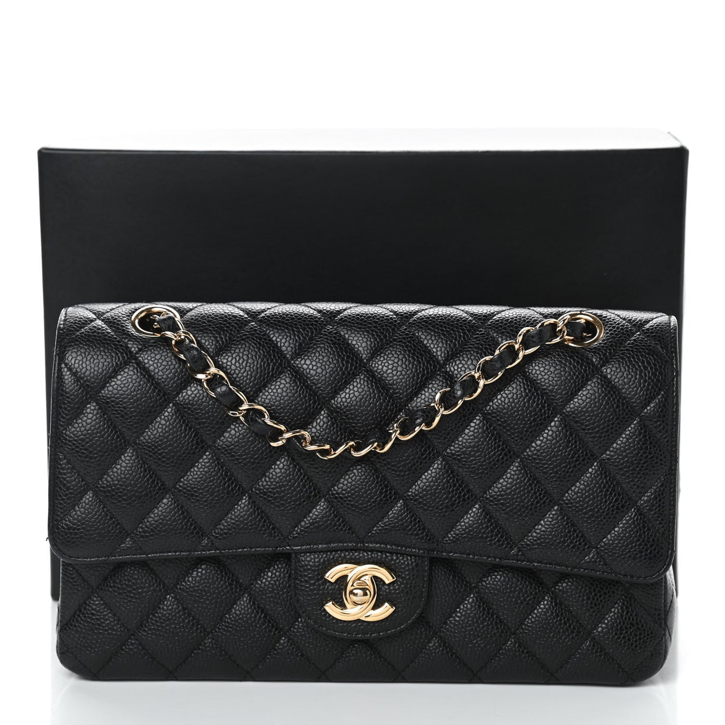 Caviar Quilted Medium Double Flap Black