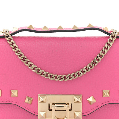 Valentino Garavani Pebbled Calfskin Rockstud Flip Lock Wallet On Chain Feminine Pink 7 of 11