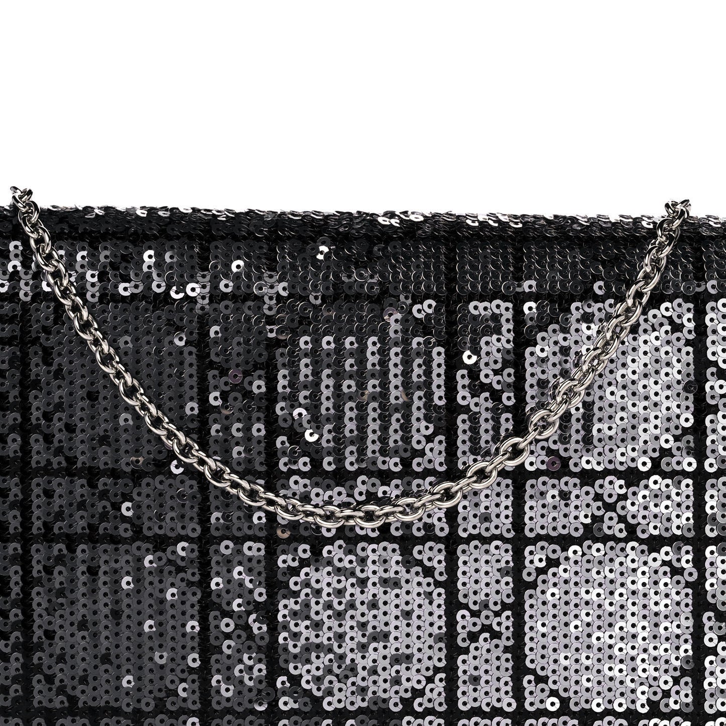 Satin Sequin Cannage Rendezvous Chain Wallet Black Multicolor