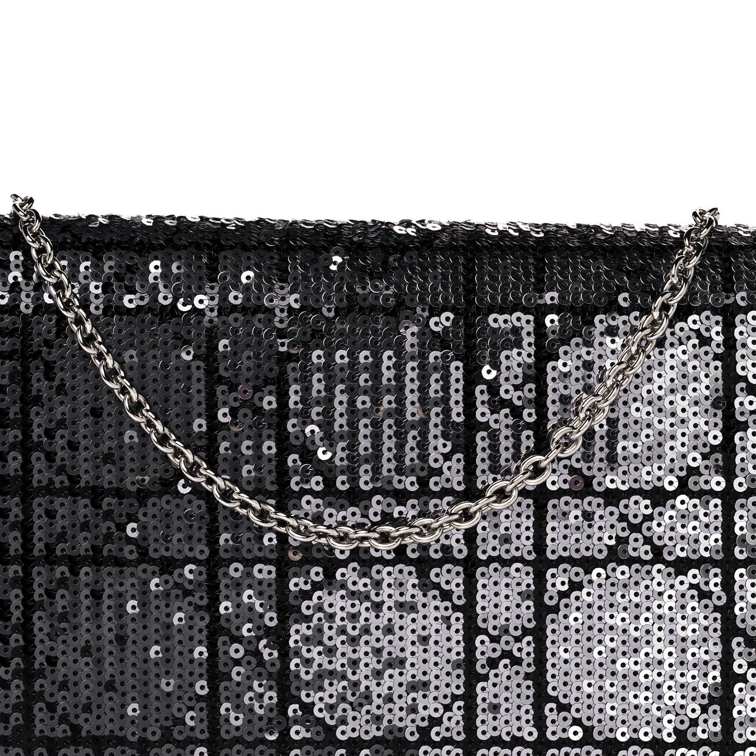 Christian Dior Satin Sequin Cannage Rendezvous Chain Wallet Black Multicolor 8 of 14