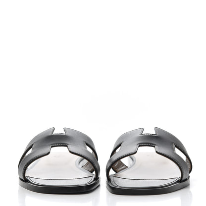 Hermes Box Calfskin Oran Sandals 39 Black 2 of 11