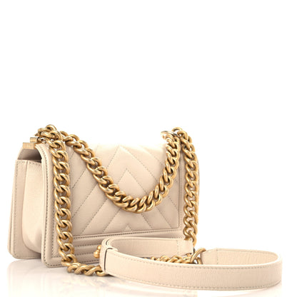 Chanel Caviar Chevron Quilted Small Boy Flap Light Beige 2 of 11