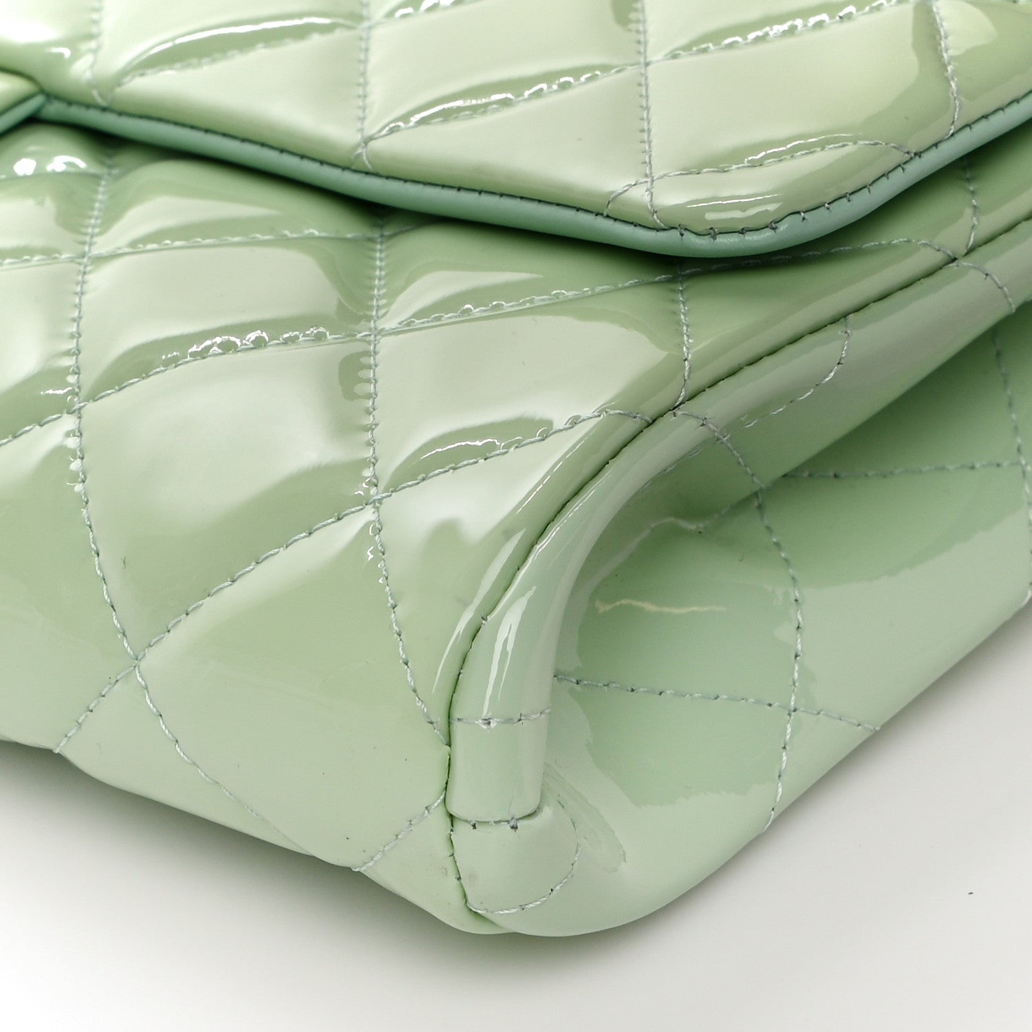 Chanel Patent Quilted Clutch With Chain Flap Light Green 10 of 14