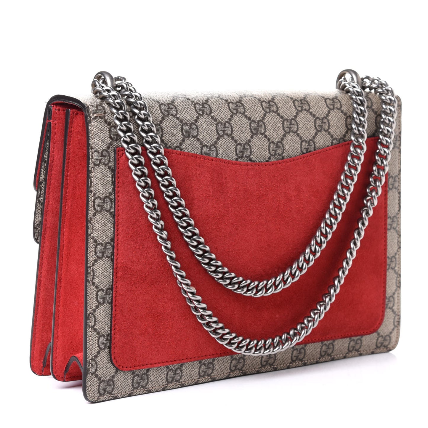 GG Supreme Monogram Suede Cudu Medium Dionysus Shoulder Bag Beige Ebony Vulcanic Red