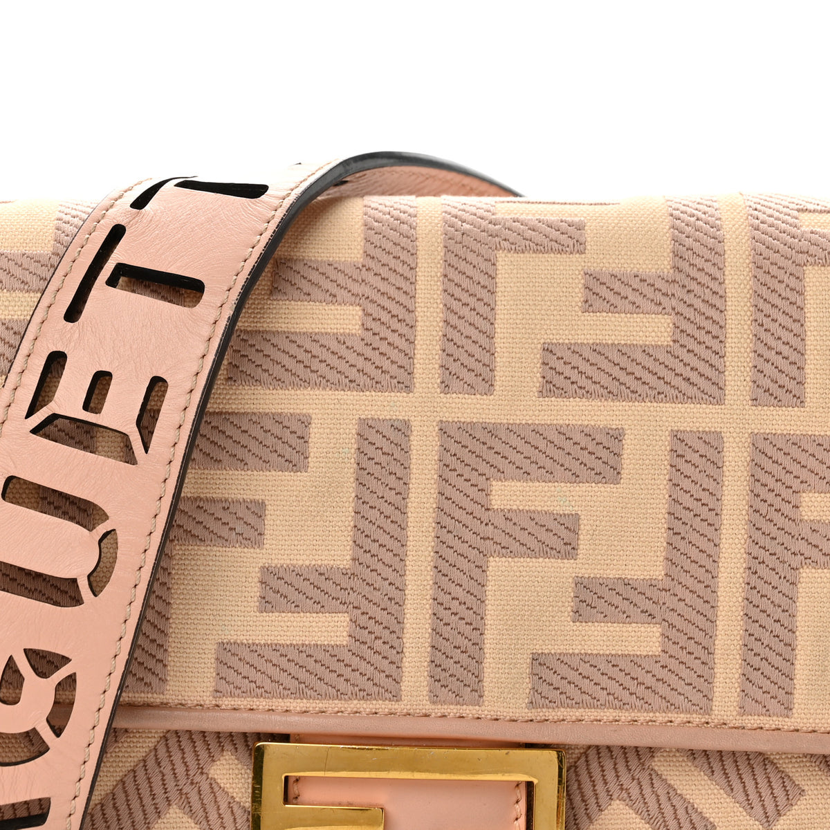 Fendi Canvas Vitello King Extra Strap FF Embroidered Baguette Baby Pink 8 of 13