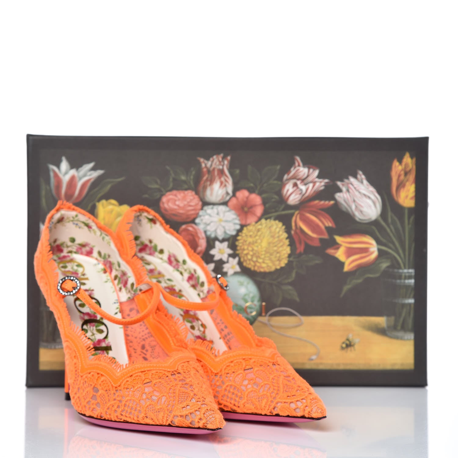 Gucci Lace Pizzo Venice Pumps 38.5 Orange Fluo 8 of 8