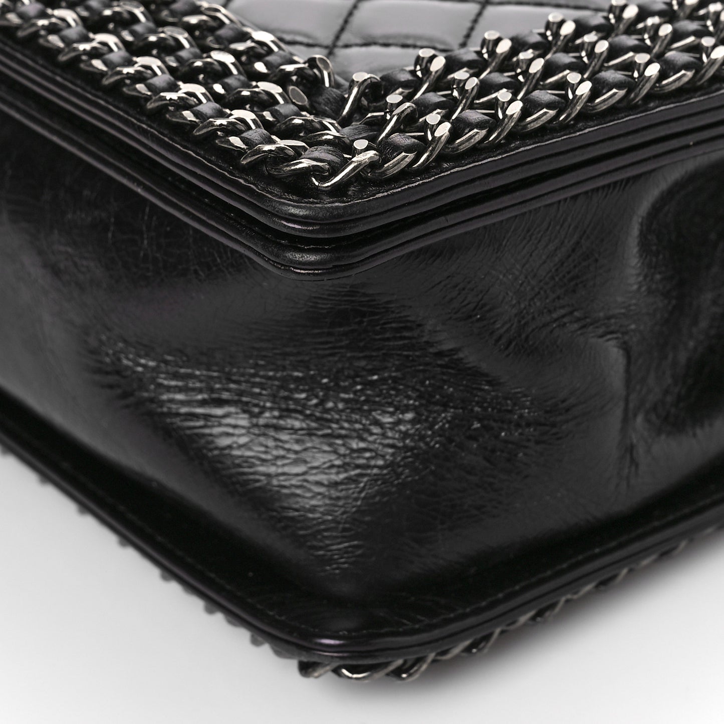 Glazed Calfskin Quilted Medium Boy Chained Flap Black