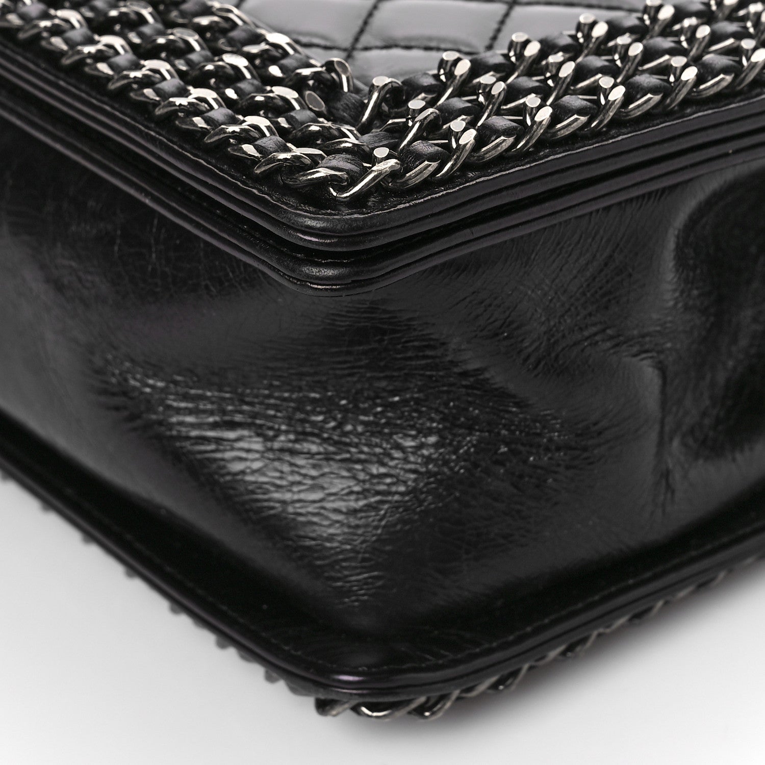 Chanel Glazed Calfskin Quilted Medium Boy Chained Flap Black 11 of 11