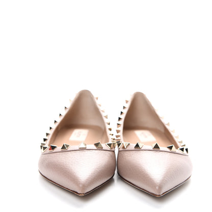 Valentino Garavani Pebbled Calfskin Rockstud Ballerina Flats 37.5 Poudre 2 of 9