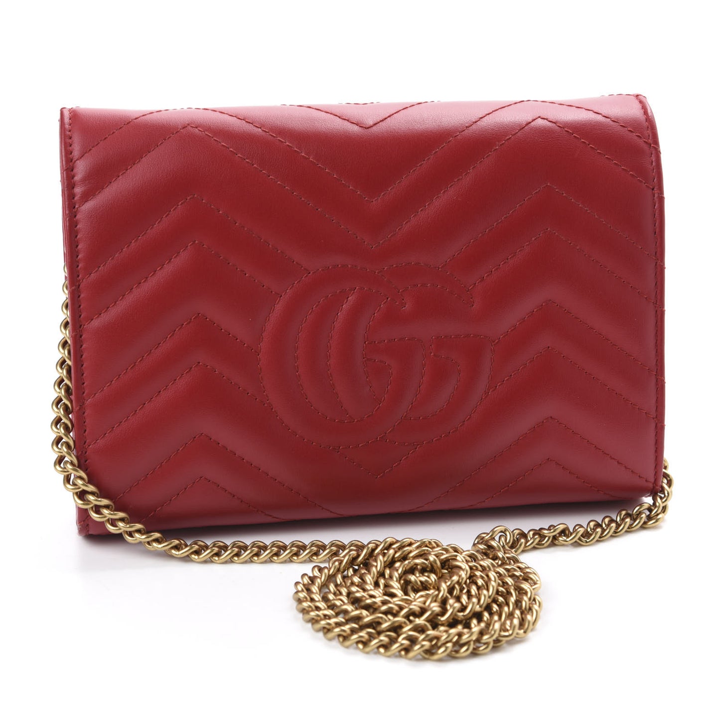 Calfskin Matelasse GG Marmont Chain Wallet Hibiscus Red
