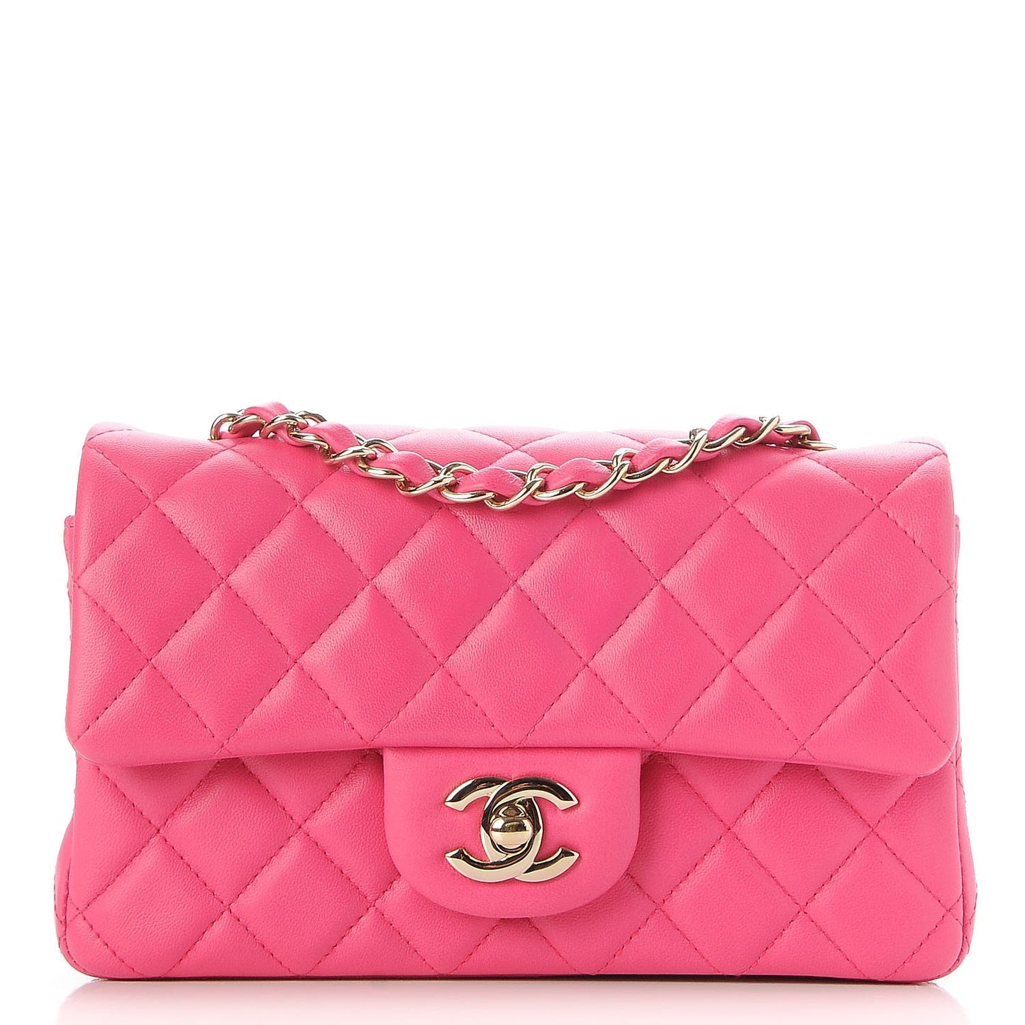 Lambskin Quilted Mini Rectangular Flap Fuchsia