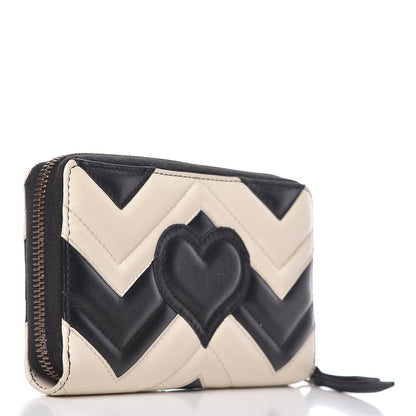 Gucci Calfskin Matelasse GG Marmont Zip Around Wallet Black White 3 of 8