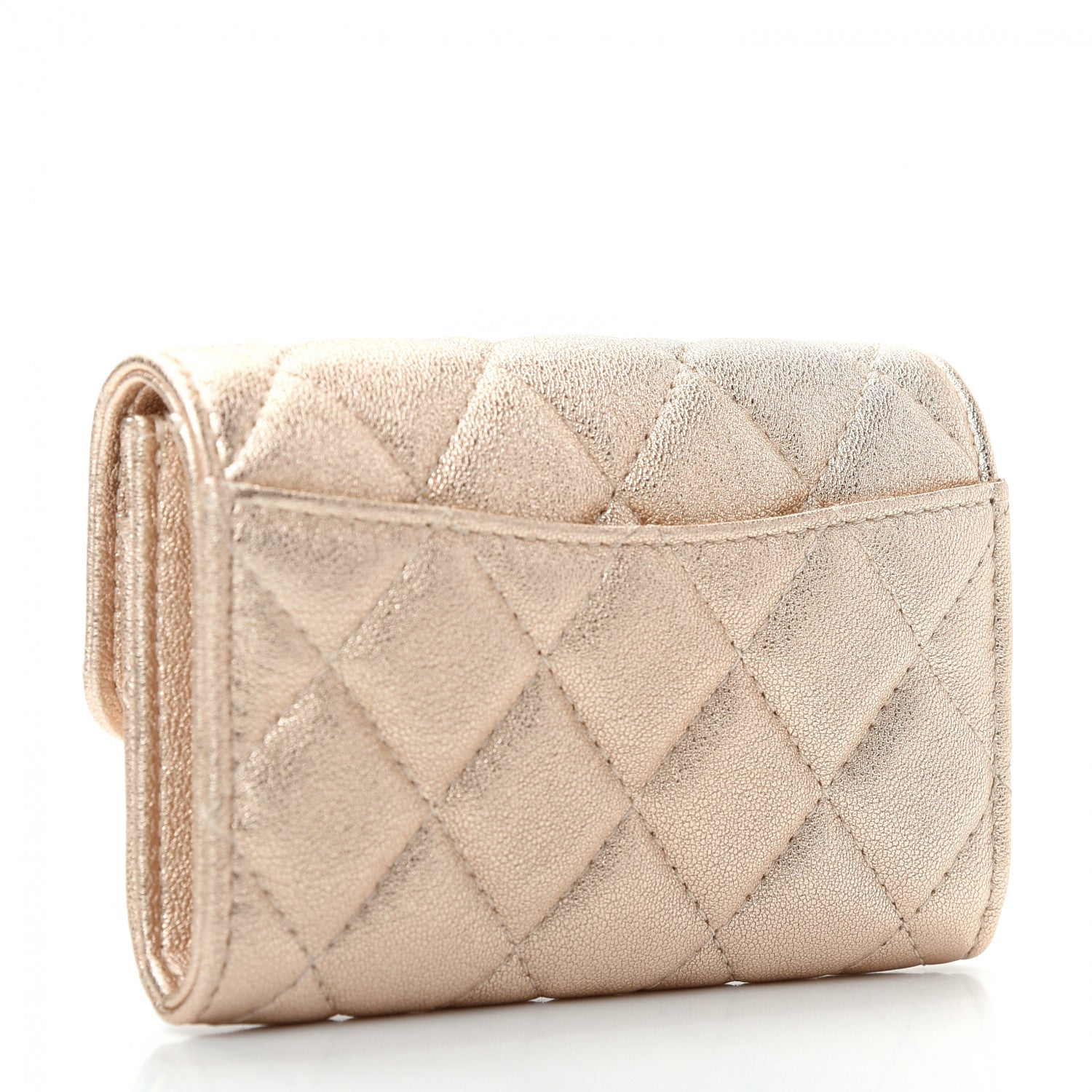 Chanel Metallic Lambskin Quilted Flap Card Holder Wallet Gold 3 of 9
