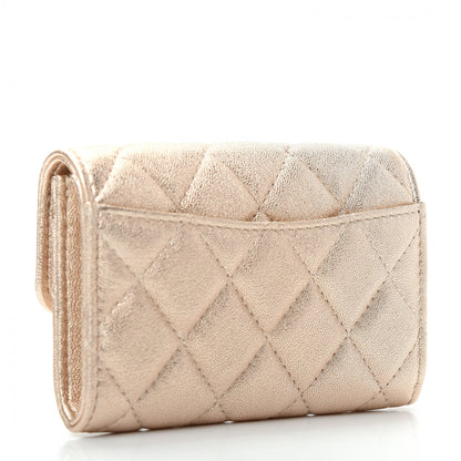 Chanel Metallic Lambskin Quilted Flap Card Holder Wallet Gold 3 of 9