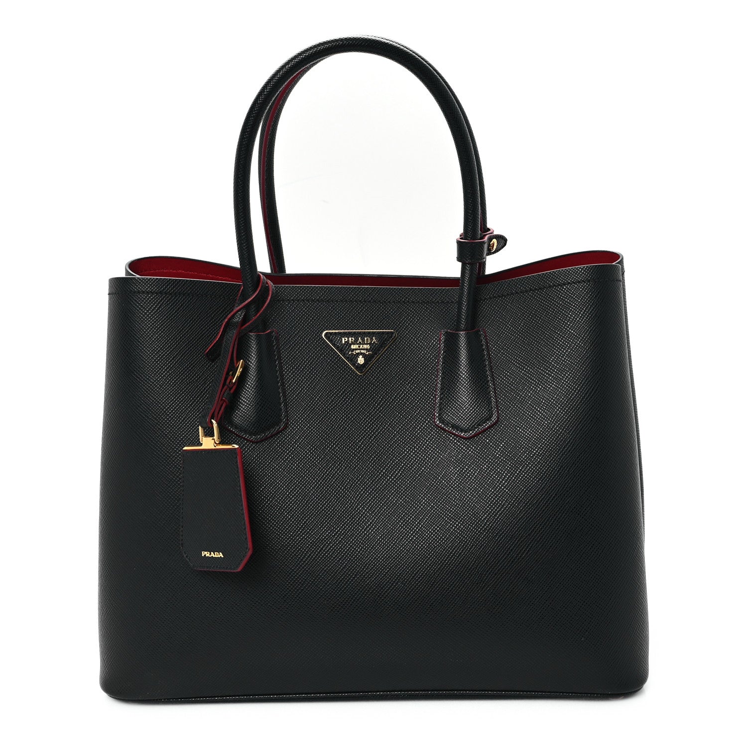 Prada Saffiano Cuir Large Double Bag Black Fuoco 1 of 9