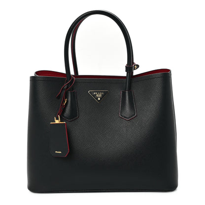 Prada Saffiano Cuir Large Double Bag Black Fuoco 1 of 9