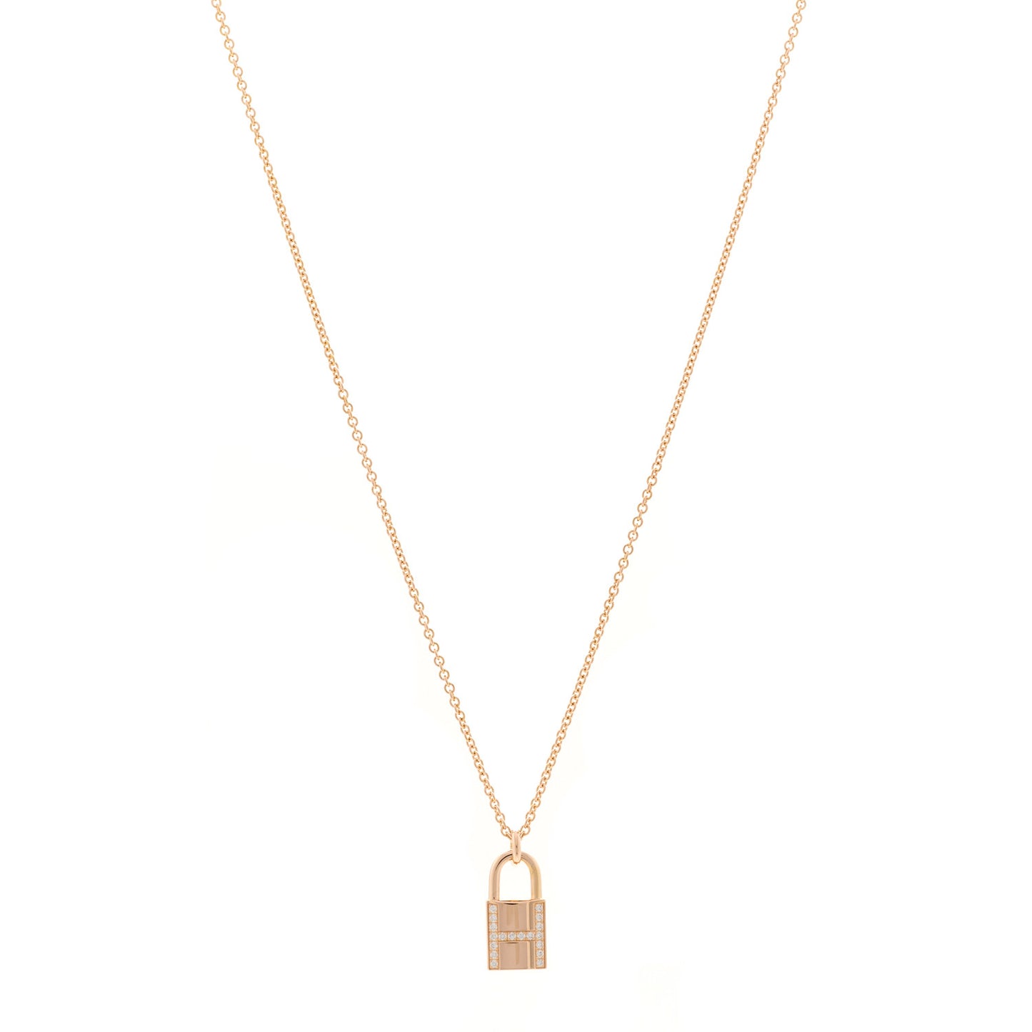 18K Rose Gold Diamond Amulettes Cadenas Pendant Necklace