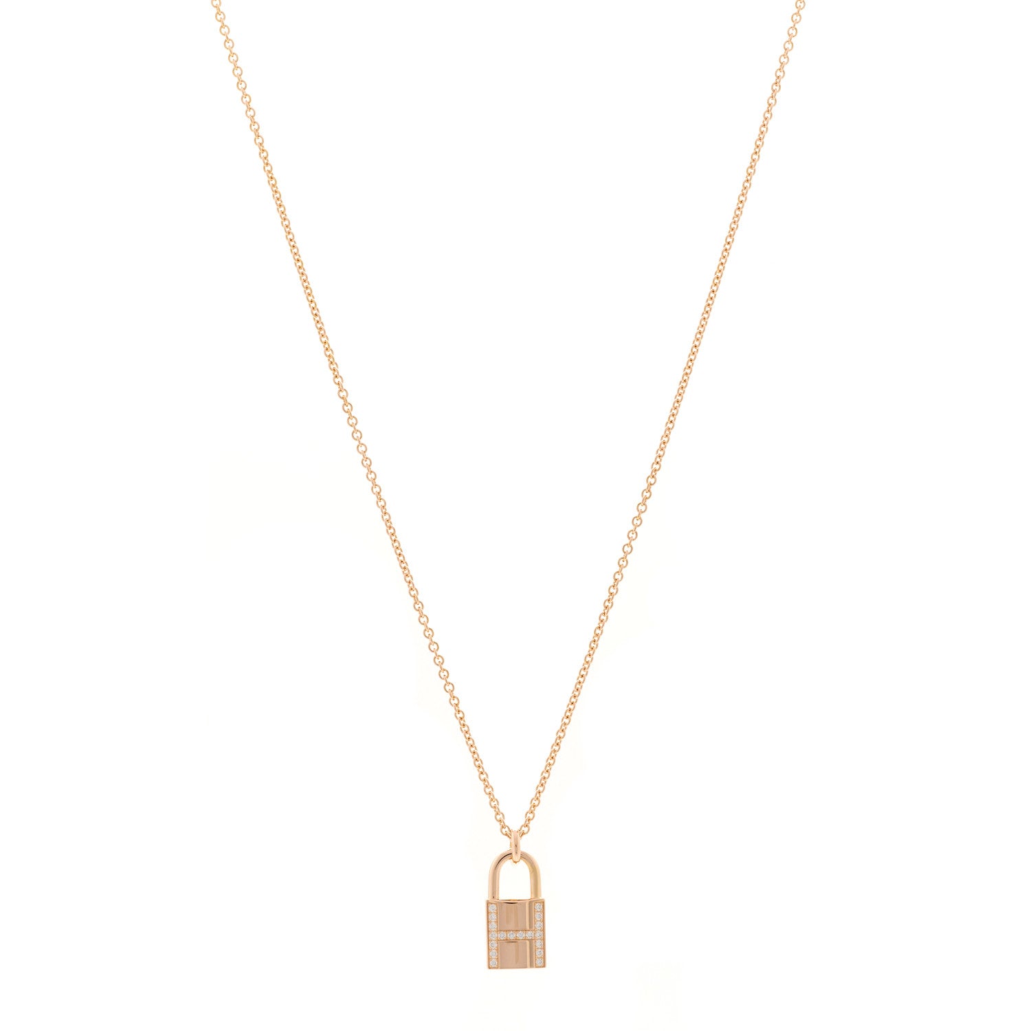 Hermes 18K Rose Gold Diamond Amulettes Cadenas Pendant Necklace 1 of 6