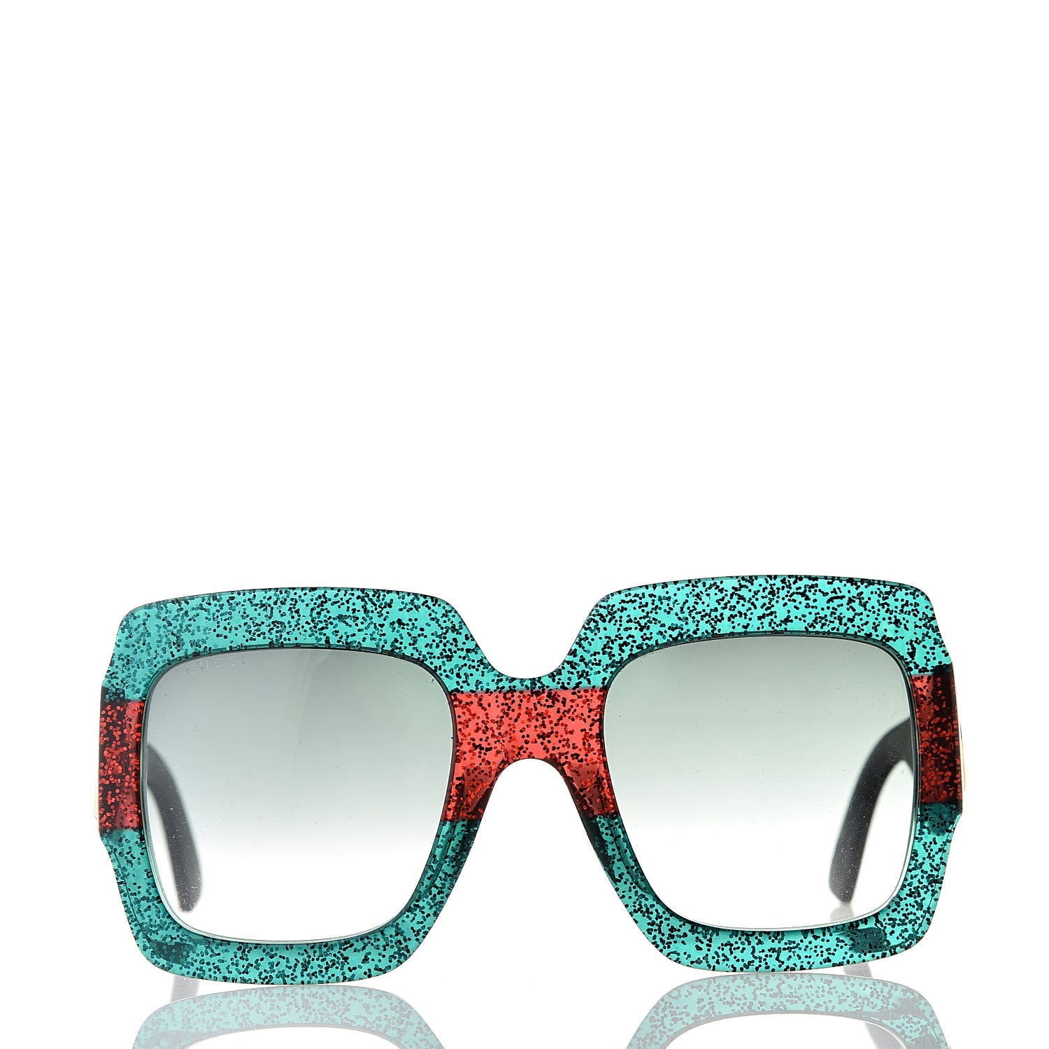 Gucci Square Frame GG0102S Sunglasses Glitter Red Black Green 2 of 8