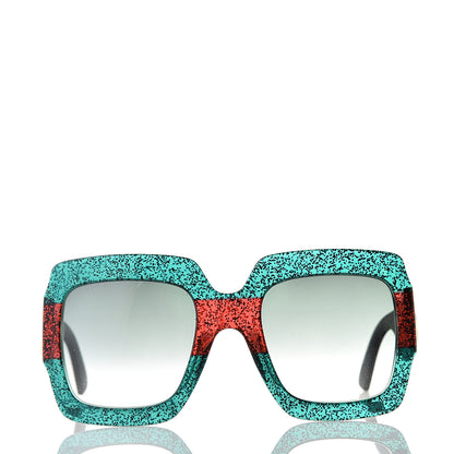 Gucci Square Frame GG0102S Sunglasses Glitter Red Black Green 2 of 8