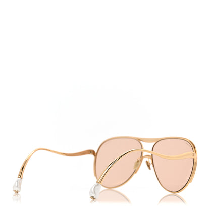 Chanel Metal Pearl Pilot Sunglasses 71790 Gold 4 of 8