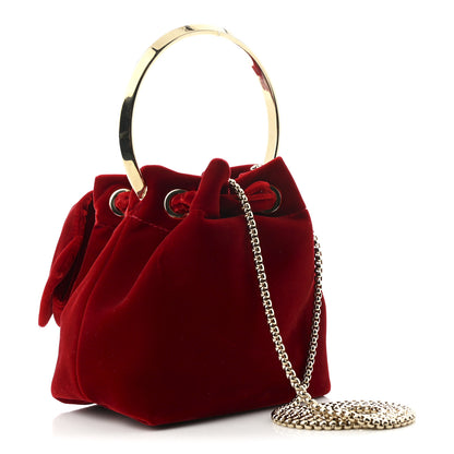 Jimmy Choo Velvet Micro Bon Bon Bow Bucket Bag Red 3 of 10